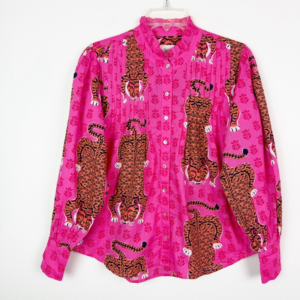 PRINTFRESH On a Whim Cotton Blouse in Neon Rose Siberian Stripes Size XS - Picture 3 of 14